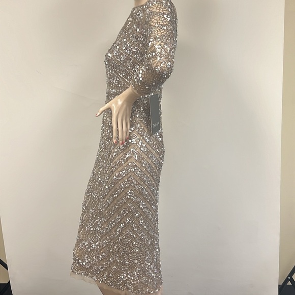 Theia fully beaded long sleeves V-Back midi dress - Picture 7 of 13